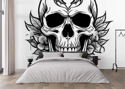 Halloween. Black and white drawing. Logo design for use in graphics.  Skull Wall mural