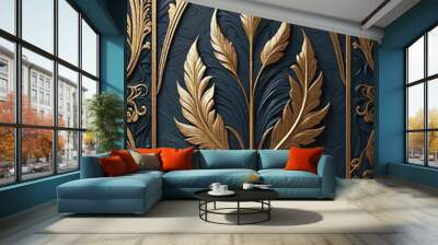 Oil painting . Abstract luxury art deco pattern, golden artistic background Wall mural