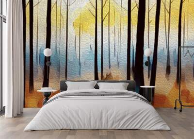 Oil painting . Landscape in the forest. Illustration for printing on wall decorations. Wall mural