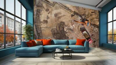 excavator at work top view Wall mural