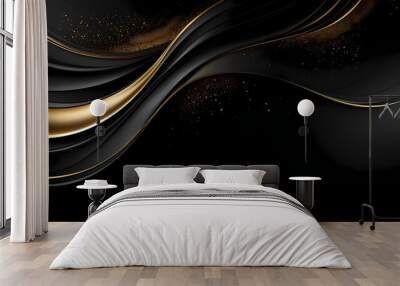 Gradient black background with gold wavy lines Wall mural