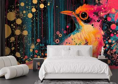 Retro Japanese background with birds, exotic jungle theme Wall mural