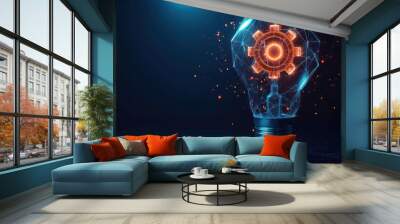 Abstract low-poly light bulb gears inside. The Internet Technology triangle icon concept Wall mural