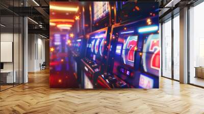 Conceptual photo of casino slot machines lighting up with luck and excitement Wall mural