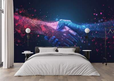 Handshake in digital futuristic style. The concept of partnership Wall mural