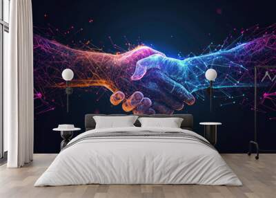 Handshake in digital futuristic style. The concept of partnership Wall mural