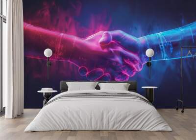 Handshake in digital futuristic style. The concept of partnership Wall mural