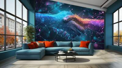 Handshake in digital futuristic style. The concept of partnership Wall mural