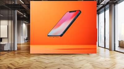 smartphone mockup banner with copyspace orange background Wall mural