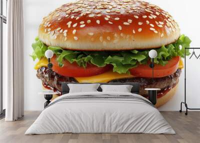 Tasty Hamburger with white Background Wall mural