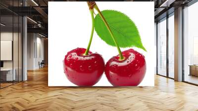 red cherry whit green leaf. Wall mural