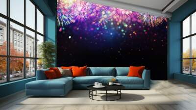 beautiful fireworks and glitter bokeh lighting effect Colorfull Blurred abstract background for anniversary, new year eve or Christmas Wall mural