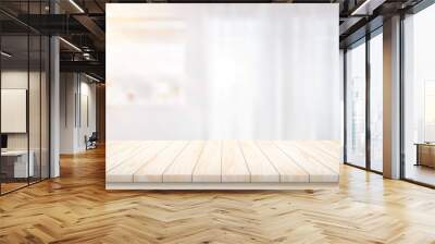 Illustration Vector Wood table floor and Blurred background atmosphere front room light shining through the curtain in home Wall mural