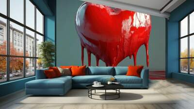 Dripping Red Heart on Gray Background Wall mural