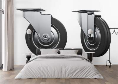 3d render Rubberized swivel wheel for trolleys. 3d illustration isolated on whiteof a wheel Wall mural