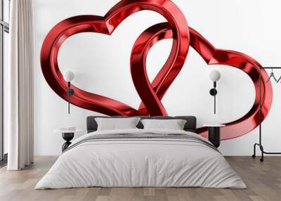 Two red hearts. Isolated on white. 3d Wall mural