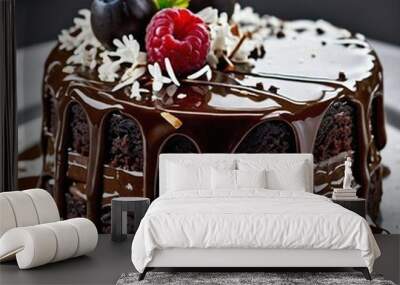 A decadent chocolate cake with layers of rich Wall mural