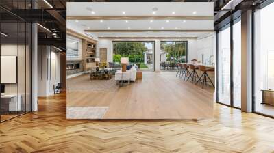 a living room with wood floors, a bar and a sink Wall mural