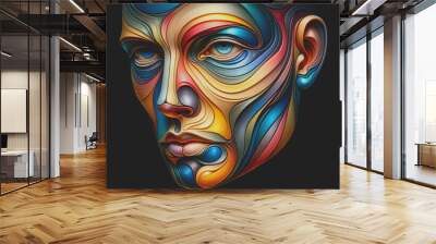 A vibrant portrait with swirling colors and shapes forming a stylized representation of a human face Wall mural