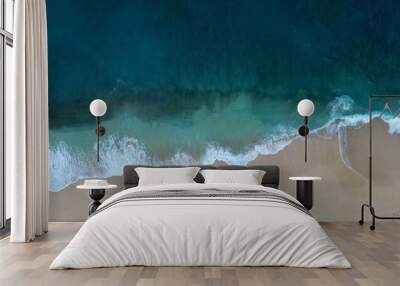 Aerial view of sea waves crashing against a beach in the daylight Wall mural