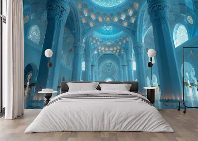 ai generated illustration of a blue interior of a mosque or church Wall mural