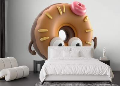 AI generated illustration of a cartoon donut character with big, happy eyes Wall mural