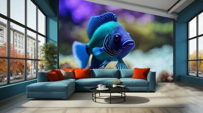 AI generated illustration of a knitted blue green fish swimming in the ocean or tank Wall mural