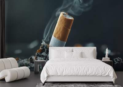 AI-generated illustration of a lit cigarette being put out and still emitting smoke Wall mural