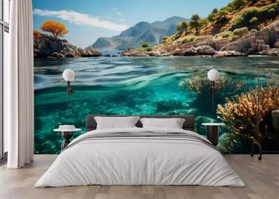 AI-generated illustration of a serene marine environment with clear water and vibrant coral reef Wall mural