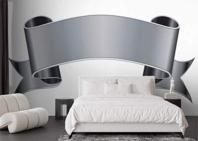 AI generated illustration of a silver ribbon banner on a white background Wall mural