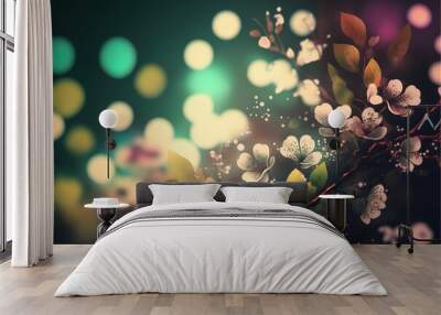 AI generated illustration of beautiful flowers with the bokeh lights in the background Wall mural