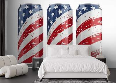 AI generated illustration of cans of soda with the American flag on a white background Wall mural