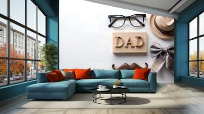 AI generated illustration of father's day theme with black glasses, mustache, and bow tie Wall mural