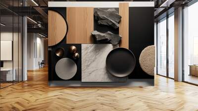 AI generated image - interior design material moodboard - black color tones Wall mural