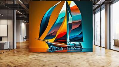 AI generated image of sailboats in colorful setting Wall mural