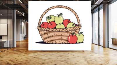 Basket of fresh red and green apples Wall mural