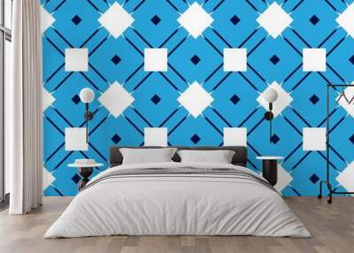 Blue and white checkered background pattern for digital design Wall mural