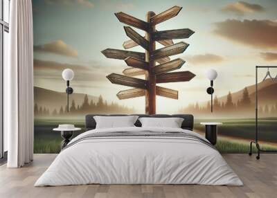 Directional Signpost at Life's Crossroads - AI generated digital art Wall mural