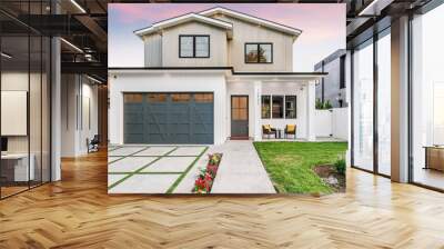 Exterior view of a contemporary new home in Los Angeles. Wall mural