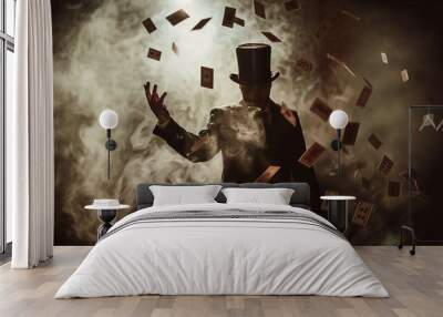 magician in traditional costume practices alone in a dimly lit studio, ai-generated. Wall mural