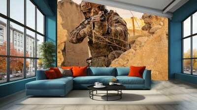 Man wearing a military uniform with a rifle Wall mural