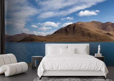 Mountain range with clear blue sky and calm water body. Wall mural