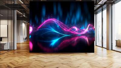 Pink and blue glowing light neon speed wave lines abstract background. AI generative illustration Wall mural