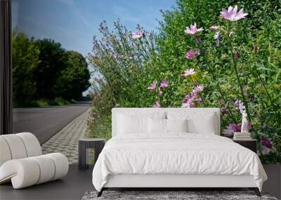 Scenic roadside with blooming wildflowers Wall mural