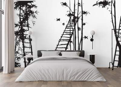 silhouettes of bamboo trees and a ladder and ladders Wall mural