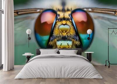 the eyes of a fly with long, shiny antennae and red tips Wall mural