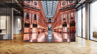 View of empty Galleria Vittorio Emanuele II in Milano, Italy Wall mural