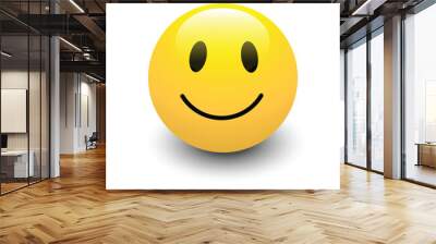 yellow smiley face ball with black eyes, isolated on white background Wall mural