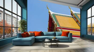 Colorful Rooftop of Big Temple of Wat Pho Monastery in Bangkok, Thailand. Wall mural