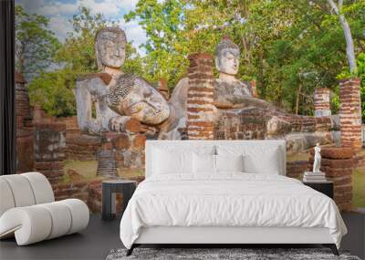 Group of Buddha statues at Wat Phra Kaeo temple in Kamphaeng Phet Historical Park, UNESCO World Heritage site Wall mural